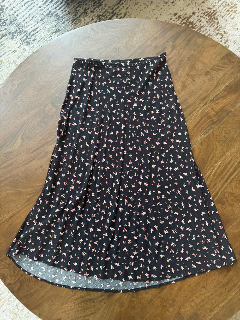 Billabong Black A-Line Cotton Skirt Pink White Rust Floral Print Sz Waist 29”